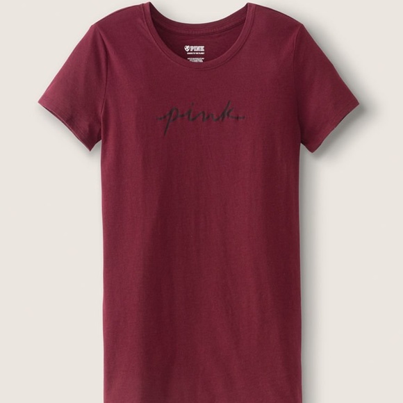 PINK Victoria's Secret Tops - Victoria's Secret Everyday Crew Tee Russian Ruby Script Large NEW